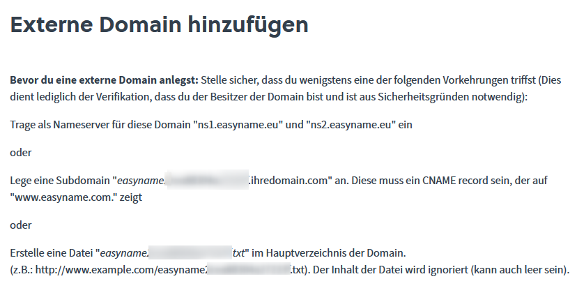 Externe Domain im Controlpanel hinzufügen