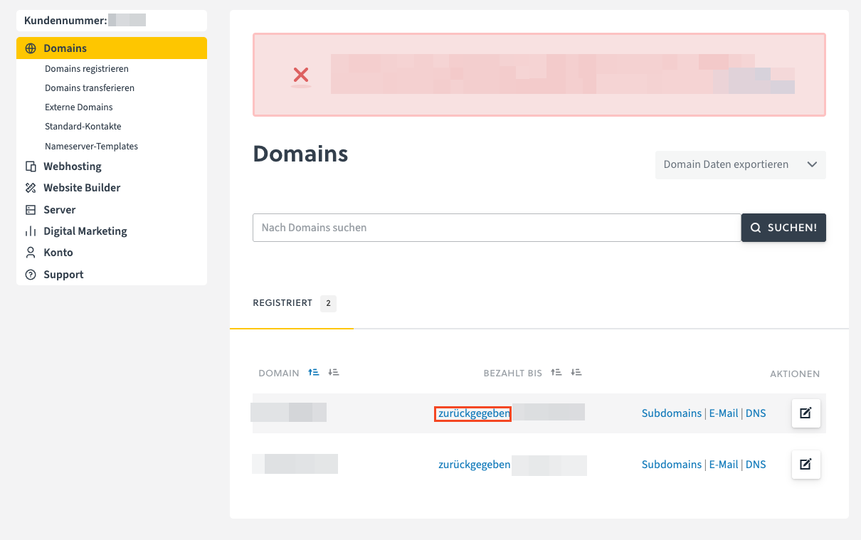 .at-Domain im Controlpanel als zurückgegeben öffnen